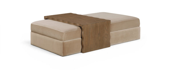 Meridian Furniture Woodra Velvet Ottoman Coffee Table Art Deco Plush Upholstered Living Room Accent Piece Beige Style 2 22041Beige-CT