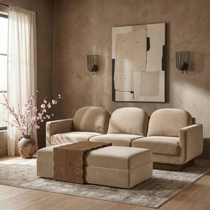 Meridian Furniture Woodra Velvet Ottoman Coffee Table Art Deco Plush Upholstered Living Room Accent Piece Beige Style 2 22041Beige-CT