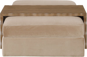 Meridian Furniture Woodra Velvet Ottoman Coffee Table Art Deco Plush Upholstered Living Room Accent Piece Beige Style 2 22041Beige-CT