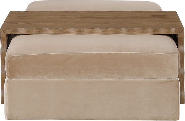 Meridian Furniture Woodra Velvet Ottoman Coffee Table Art Deco Plush Upholstered Living Room Accent Piece Beige Style 2 22041Beige-CT