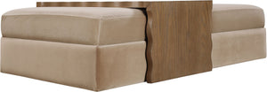 Meridian Furniture Woodra Velvet Ottoman Coffee Table Art Deco Plush Upholstered Living Room Accent Piece Beige Style 2 22041Beige-CT