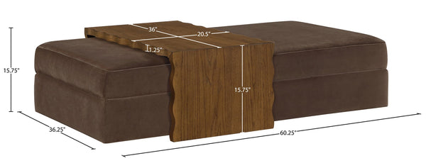 Meridian Furniture Woodra Velvet Ottoman Coffee Table Art Deco Plush Upholstered Living Room Accent Piece Brown Style 2 22041Brown-CT