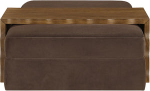 Meridian Furniture Woodra Velvet Ottoman Coffee Table Art Deco Plush Upholstered Living Room Accent Piece Brown Style 2 22041Brown-CT