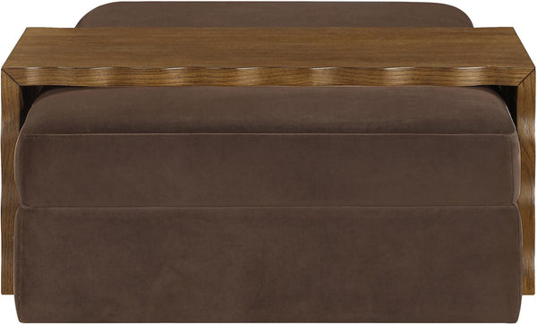 Meridian Furniture Woodra Velvet Ottoman Coffee Table Art Deco Plush Upholstered Living Room Accent Piece Brown Style 2 22041Brown-CT