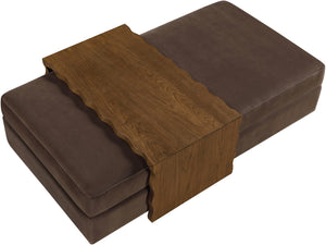 Meridian Furniture Woodra Velvet Ottoman Coffee Table Art Deco Plush Upholstered Living Room Accent Piece Brown Style 2 22041Brown-CT
