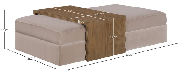 Meridian Furniture Woodra Velvet Ottoman Coffee Table Art Deco Plush Upholstered Living Room Accent Piece Taupe Style 2 22041Taupe-CT