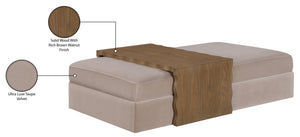 Meridian Furniture Woodra Velvet Ottoman Coffee Table Art Deco Plush Upholstered Living Room Accent Piece Taupe Style 2 22041Taupe-CT