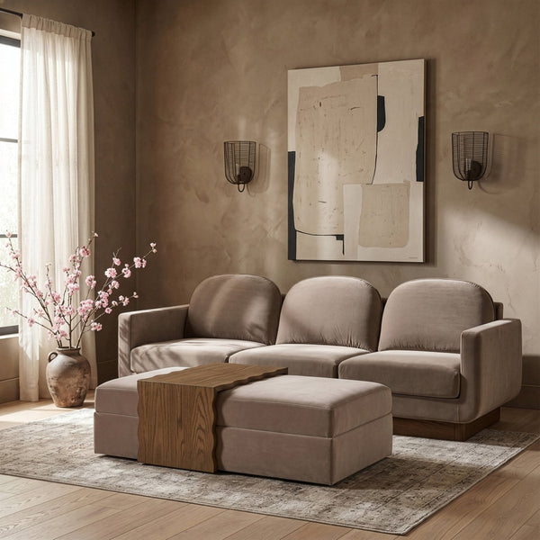 Meridian Furniture Woodra Velvet Ottoman Coffee Table Art Deco Plush Upholstered Living Room Accent Piece Taupe Style 2 22041Taupe-CT