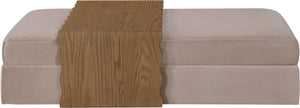 Meridian Furniture Woodra Velvet Ottoman Coffee Table Art Deco Plush Upholstered Living Room Accent Piece Taupe Style 2 22041Taupe-CT