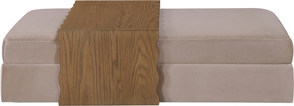 Meridian Furniture Woodra Velvet Ottoman Coffee Table Art Deco Plush Upholstered Living Room Accent Piece Taupe Style 2 22041Taupe-CT