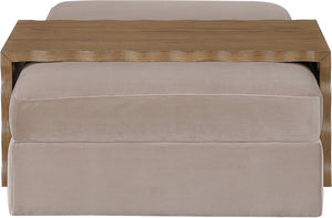 Meridian Furniture Woodra Velvet Ottoman Coffee Table Art Deco Plush Upholstered Living Room Accent Piece Taupe Style 2 22041Taupe-CT