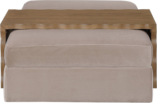 Meridian Furniture Woodra Velvet Ottoman Coffee Table Art Deco Plush Upholstered Living Room Accent Piece Taupe Style 2 22041Taupe-CT
