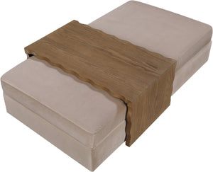 Meridian Furniture Woodra Velvet Ottoman Coffee Table Art Deco Plush Upholstered Living Room Accent Piece Taupe Style 2 22041Taupe-CT