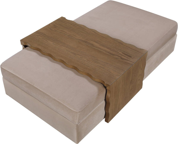 Meridian Furniture Woodra Velvet Ottoman Coffee Table Art Deco Plush Upholstered Living Room Accent Piece Taupe Style 2 22041Taupe-CT