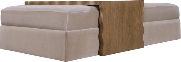 Meridian Furniture Woodra Velvet Ottoman Coffee Table Art Deco Plush Upholstered Living Room Accent Piece Taupe Style 2 22041Taupe-CT