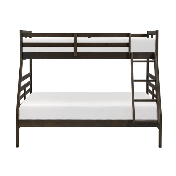 English Elm Twin Twin-over-Twin Bunk Bed with Guard Rails and Integrated Ladder, Oak-Veneer Durable Frame, Space-Saving Design Dark Brown 58.5 L x 34.5 W x 7 H B011S01852
