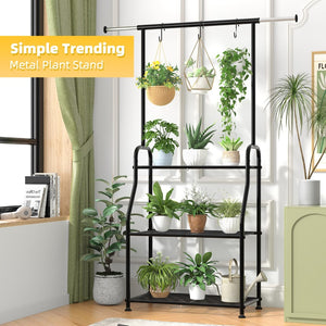 English Elm Metal Three Tier Vertical Plant Stand with Extendable Rod for Indoor Outdoor Display W2181P480533