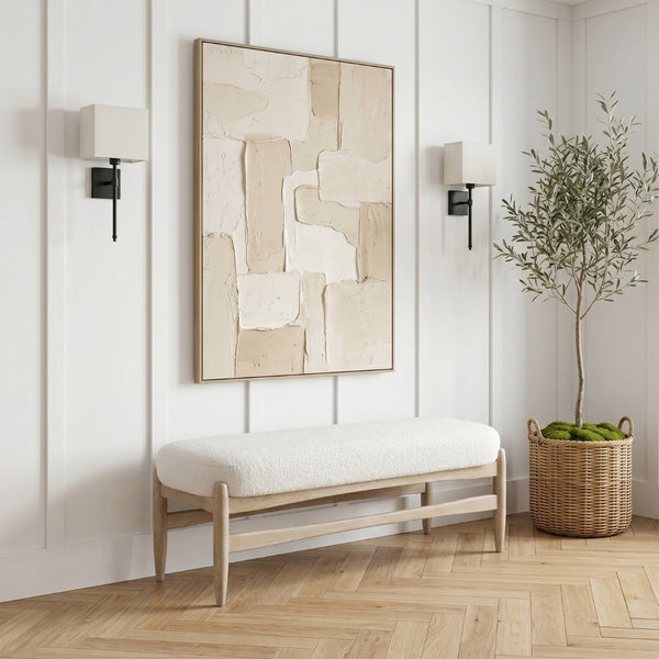 Meridian Furniture Briar Faux Sheepskin Upholstered Bench with Solid Wood Base for Bedroom and Entryway Seating Cream - A 22048Cream