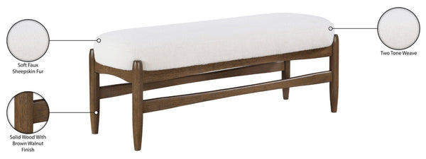 Meridian Furniture Briar Faux Sheepskin Upholstered Bench with Solid Wood Base for Bedroom and Entryway Seating Cream - B 22049Cream