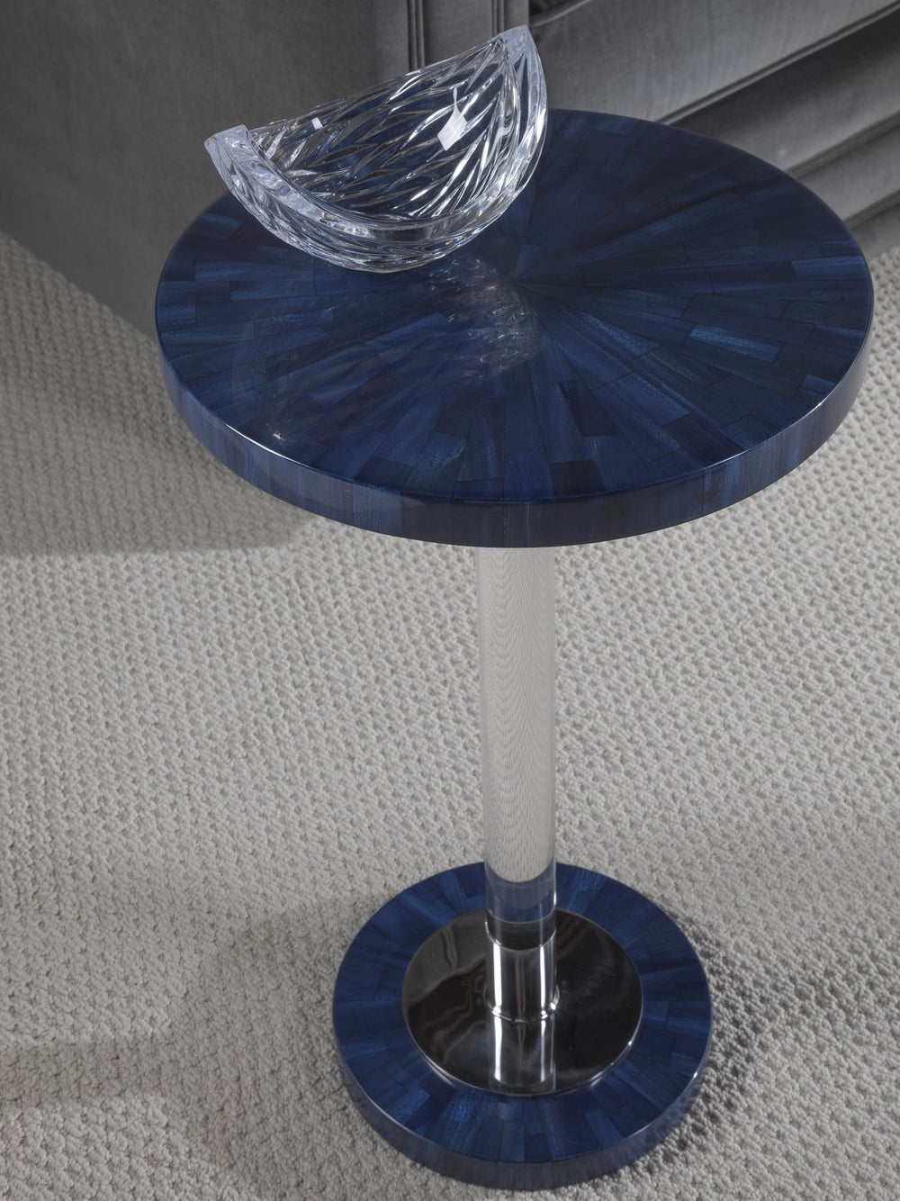 Lexington Artistica Home Invicta Contemporary Round Spot Table With Unique Navy Finish And Polished Nickel Pedestal Accents Navy Blue Wood 2205-950