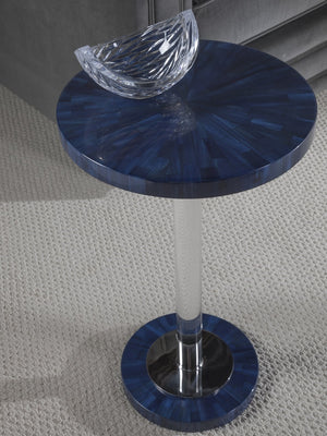 Lexington Artistica Home Invicta Contemporary Round Spot Table With Unique Navy Finish And Polished Nickel Pedestal Accents Navy Blue Wood 2205-950