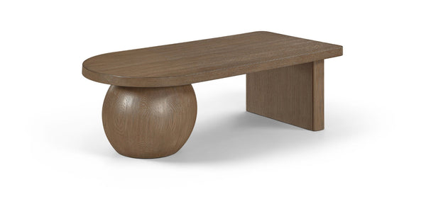 Meridian Furniture Solum Art Deco Ash Wood Coffee Table with Sculpted Sphere Base for Modern Living Room Brown 22050Brown-CT