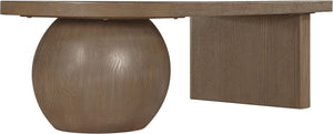 Meridian Furniture Solum Art Deco Ash Wood Coffee Table with Sculpted Sphere Base for Modern Living Room Brown 22050Brown-CT