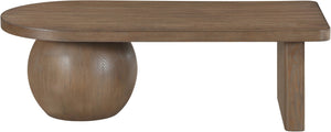 Meridian Furniture Solum Art Deco Ash Wood Coffee Table with Sculpted Sphere Base for Modern Living Room Brown 22050Brown-CT
