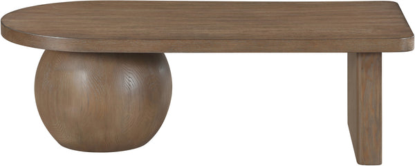 Meridian Furniture Solum Art Deco Ash Wood Coffee Table with Sculpted Sphere Base for Modern Living Room Brown 22050Brown-CT