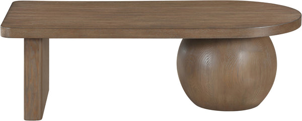 Meridian Furniture Solum Art Deco Ash Wood Coffee Table with Sculpted Sphere Base for Modern Living Room Brown 22050Brown-CT