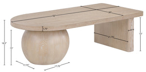 Meridian Furniture Solum Art Deco Ash Wood Coffee Table with Sculpted Sphere Base for Modern Living Room Natural 22050Natural-CT