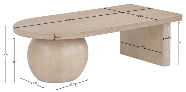 Meridian Furniture Solum Art Deco Ash Wood Coffee Table with Sculpted Sphere Base for Modern Living Room Natural 22050Natural-CT