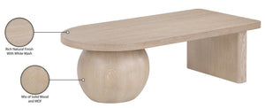 Meridian Furniture Solum Art Deco Ash Wood Coffee Table with Sculpted Sphere Base for Modern Living Room Natural 22050Natural-CT