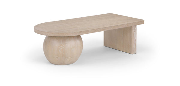 Meridian Furniture Solum Art Deco Ash Wood Coffee Table with Sculpted Sphere Base for Modern Living Room Natural 22050Natural-CT