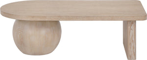 Meridian Furniture Solum Art Deco Ash Wood Coffee Table with Sculpted Sphere Base for Modern Living Room Natural 22050Natural-CT