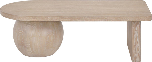 Meridian Furniture Solum Art Deco Ash Wood Coffee Table with Sculpted Sphere Base for Modern Living Room Natural 22050Natural-CT