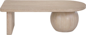 Meridian Furniture Solum Art Deco Ash Wood Coffee Table with Sculpted Sphere Base for Modern Living Room Natural 22050Natural-CT