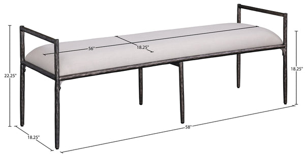 Meridian Furniture Axis Linen Upholstered Bench with Iron Legs for Modern Bedroom or Entryway Seating Beige 22051 22051Beige