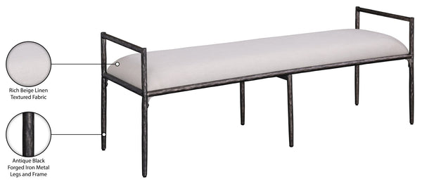 Meridian Furniture Axis Linen Upholstered Bench with Iron Legs for Modern Bedroom or Entryway Seating Beige 22051 22051Beige