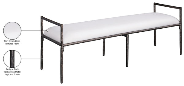 Meridian Furniture Axis Linen Upholstered Bench with Iron Legs for Modern Bedroom or Entryway Seating Cream 22051 22051Cream
