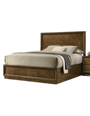 English Elm Strong Walnut Panel Bed Full Size Carved Headboard Transitional Rubberwood Bedroom Frame B2741S00214