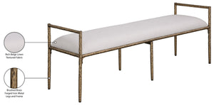 Meridian Furniture Axis Linen Upholstered Bench with Iron Legs for Modern Bedroom or Entryway Seating Beige 22053 22053Beige