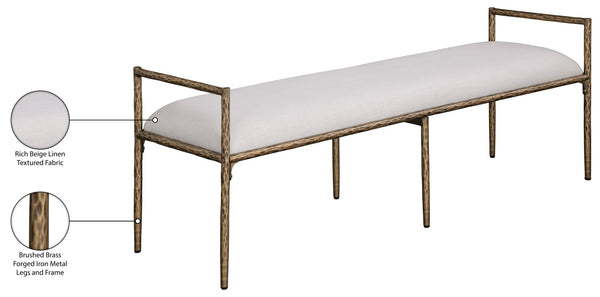 Meridian Furniture Axis Linen Upholstered Bench with Iron Legs for Modern Bedroom or Entryway Seating Beige 22053 22053Beige