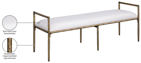 Meridian Furniture Axis Linen Upholstered Bench with Iron Legs for Modern Bedroom or Entryway Seating Cream 22053 22053Cream