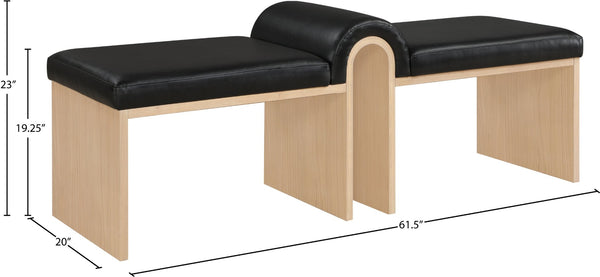 Meridian Furniture Delphine Vegan Leather Upholstered Bench with Oak Veneer Base for Bedroom or Entryway Black Style A 22054Black