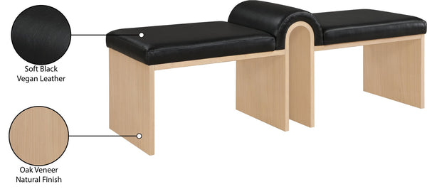 Meridian Furniture Delphine Vegan Leather Upholstered Bench with Oak Veneer Base for Bedroom or Entryway Black Style A 22054Black