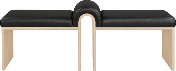 Meridian Furniture Delphine Vegan Leather Upholstered Bench with Oak Veneer Base for Bedroom or Entryway Black Style A 22054Black