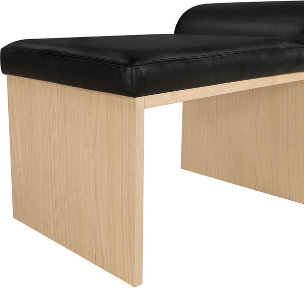 Meridian Furniture Delphine Vegan Leather Upholstered Bench with Oak Veneer Base for Bedroom or Entryway Black Style A 22054Black