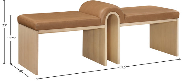 Meridian Furniture Delphine Vegan Leather Upholstered Bench with Oak Veneer Base for Bedroom or Entryway Cognac Style A 22054Cognac