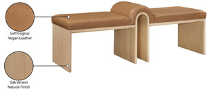 Meridian Furniture Delphine Vegan Leather Upholstered Bench with Oak Veneer Base for Bedroom or Entryway Cognac Style A 22054Cognac